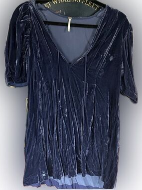 Free People Navy Velvet Top with Gold Accent